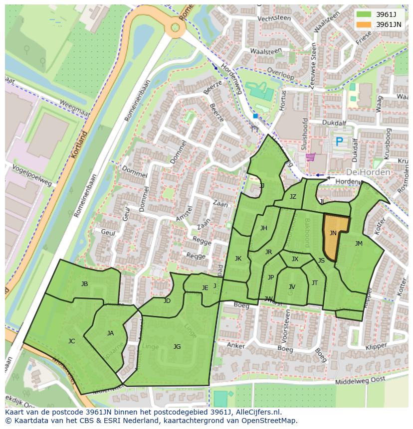 Afbeelding van het postcodegebied 3961 JN op de kaart.
