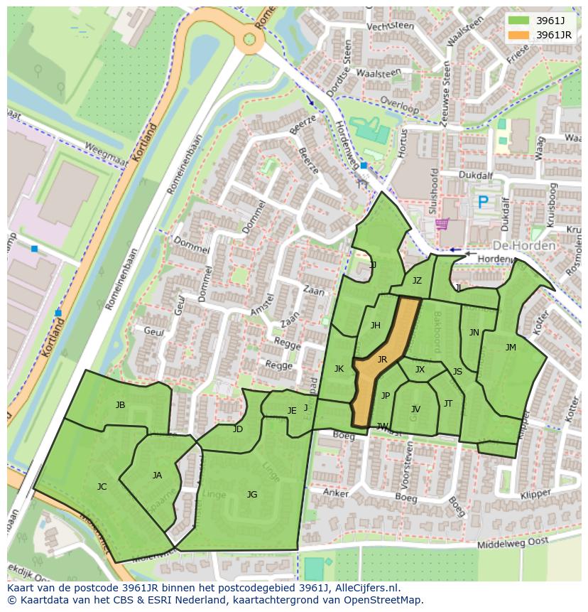 Afbeelding van het postcodegebied 3961 JR op de kaart.
