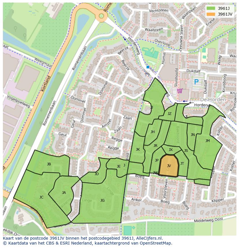 Afbeelding van het postcodegebied 3961 JV op de kaart.