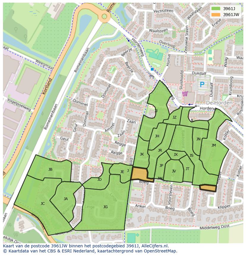 Afbeelding van het postcodegebied 3961 JW op de kaart.