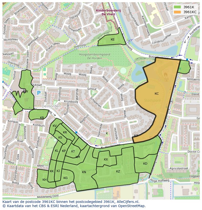 Afbeelding van het postcodegebied 3961 KC op de kaart.