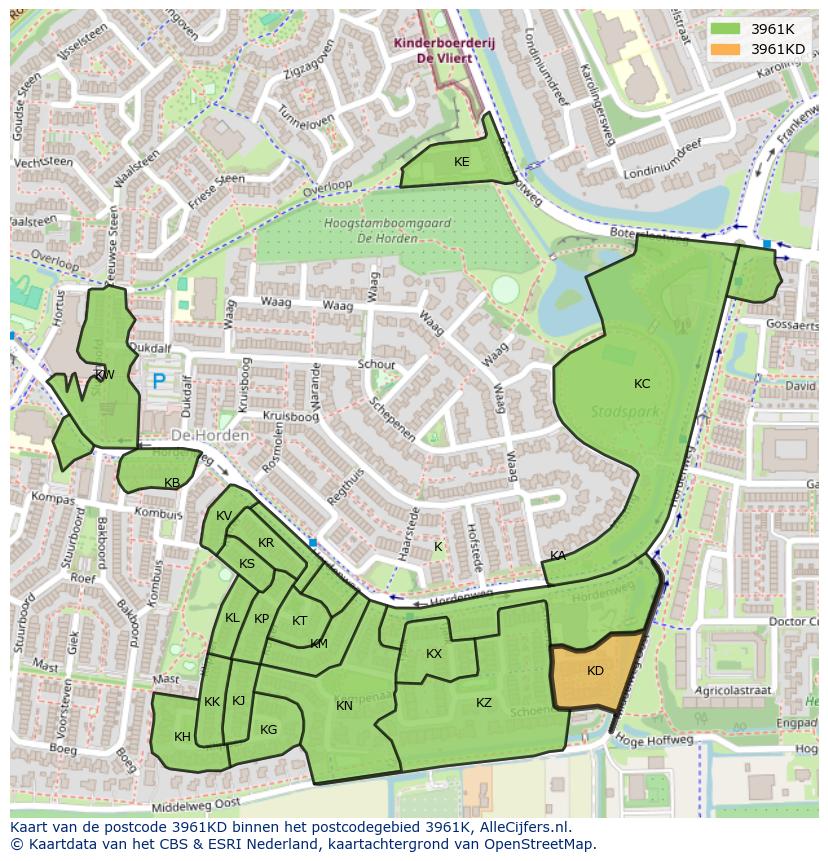 Afbeelding van het postcodegebied 3961 KD op de kaart.