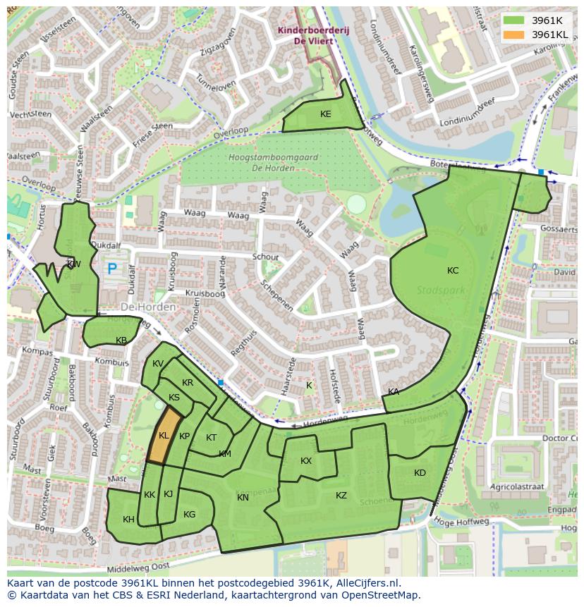 Afbeelding van het postcodegebied 3961 KL op de kaart.