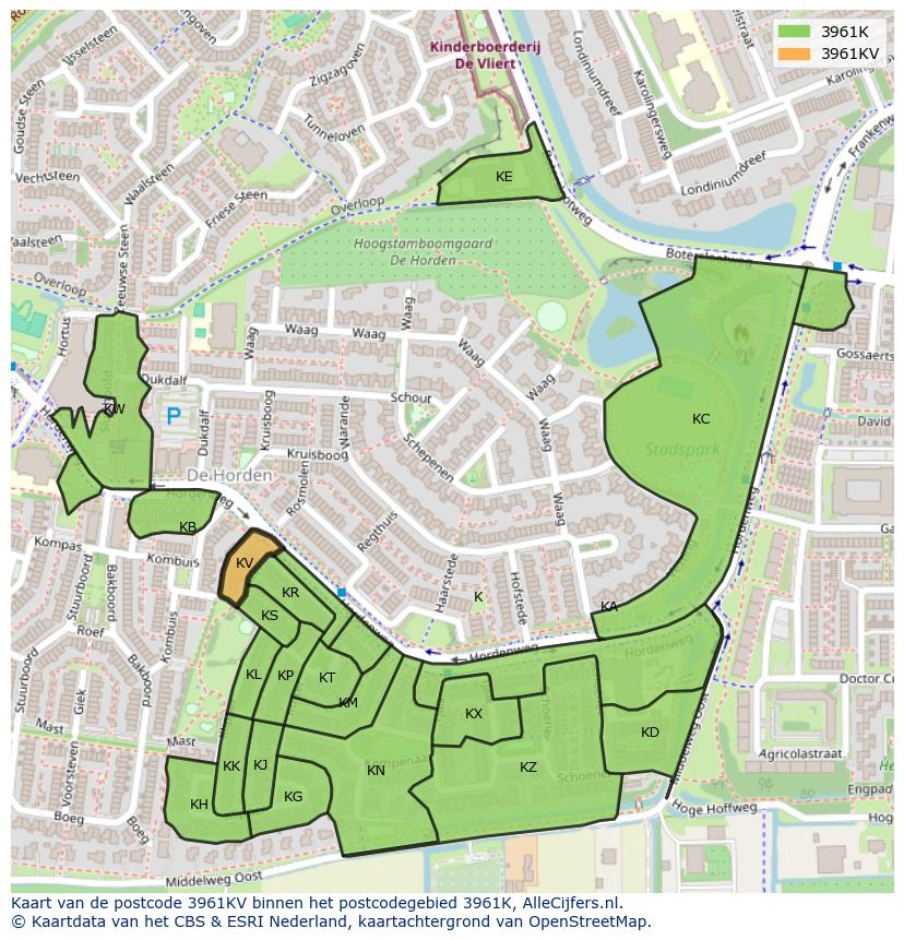 Afbeelding van het postcodegebied 3961 KV op de kaart.