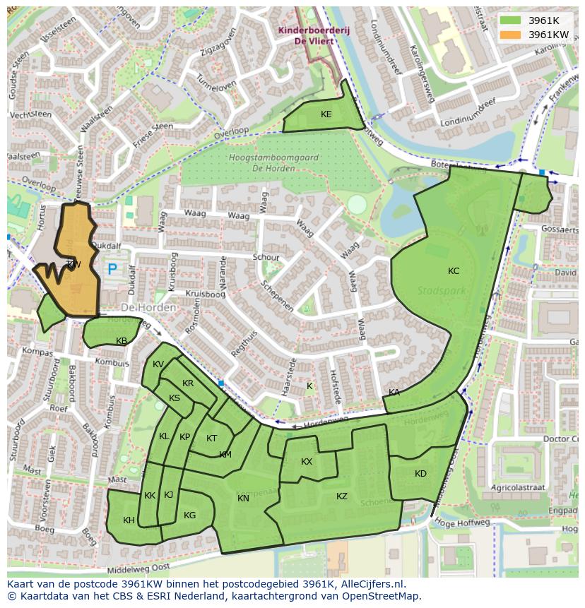 Afbeelding van het postcodegebied 3961 KW op de kaart.