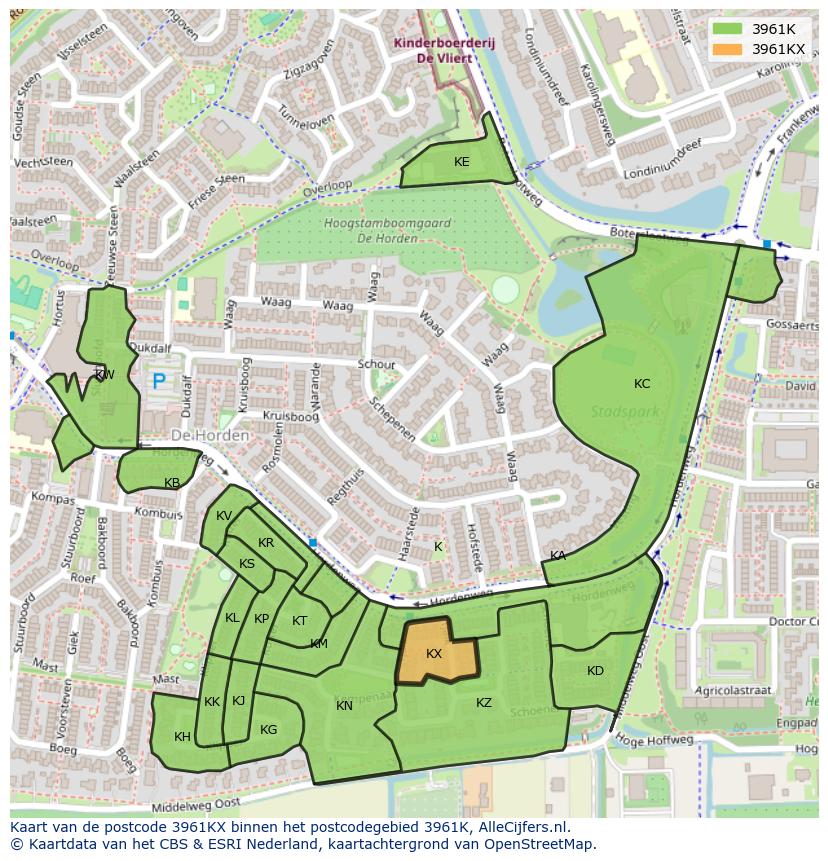 Afbeelding van het postcodegebied 3961 KX op de kaart.
