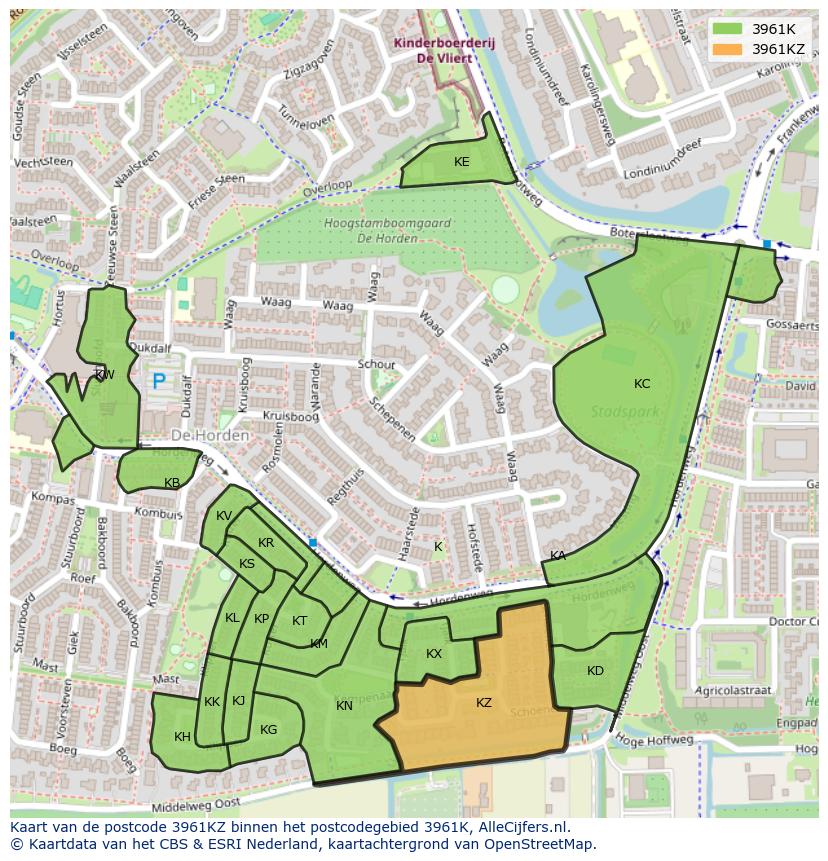 Afbeelding van het postcodegebied 3961 KZ op de kaart.