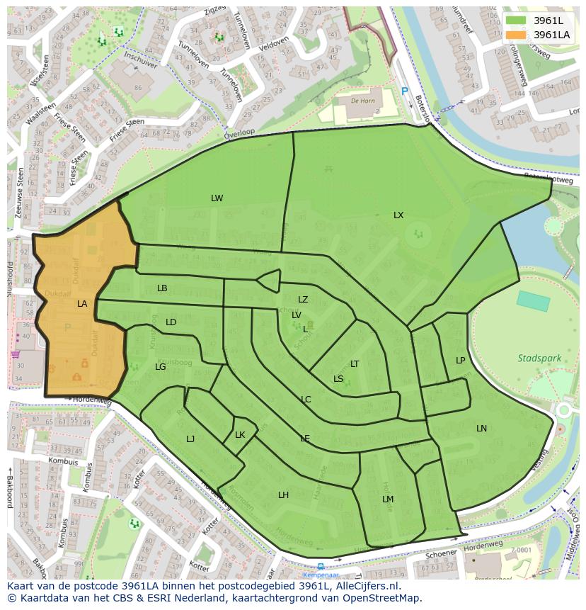 Afbeelding van het postcodegebied 3961 LA op de kaart.