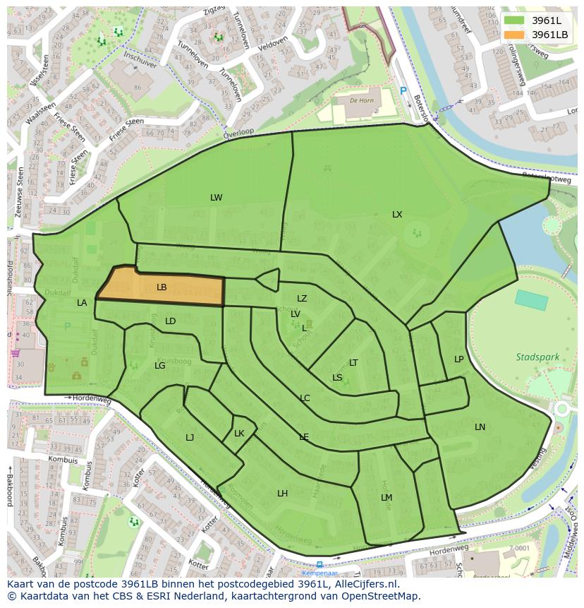 Afbeelding van het postcodegebied 3961 LB op de kaart.