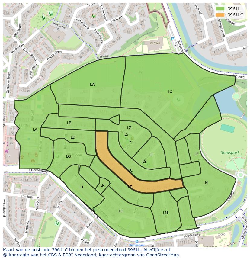 Afbeelding van het postcodegebied 3961 LC op de kaart.