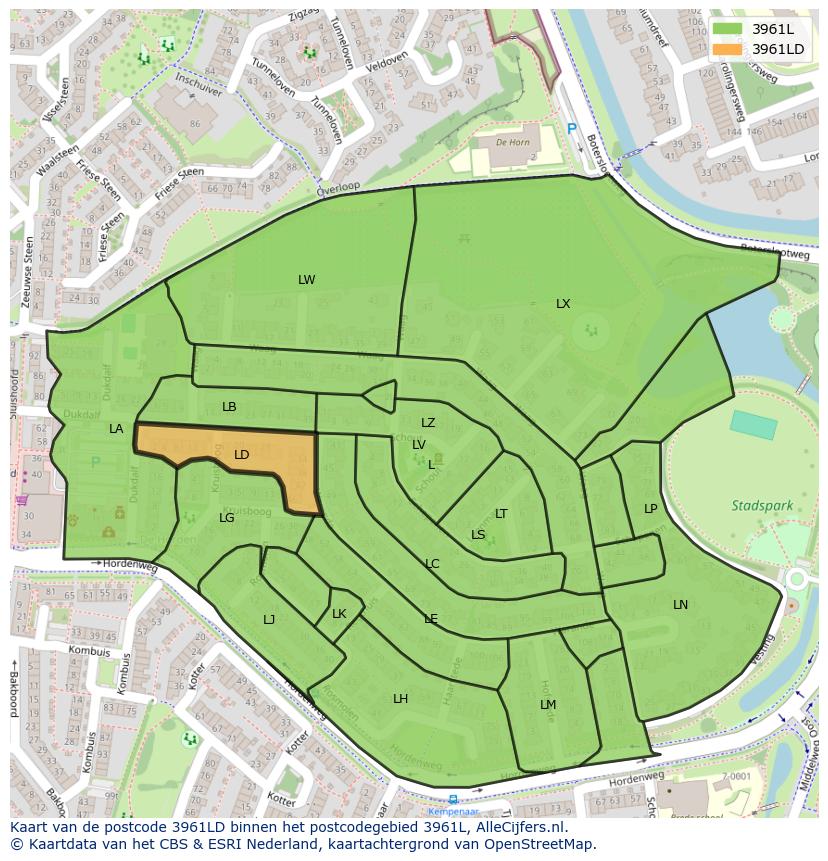 Afbeelding van het postcodegebied 3961 LD op de kaart.