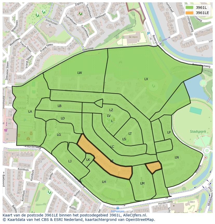 Afbeelding van het postcodegebied 3961 LE op de kaart.