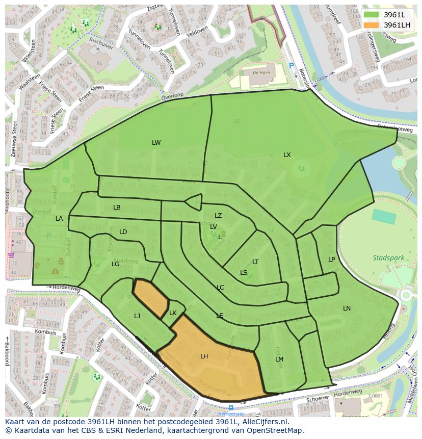 Afbeelding van het postcodegebied 3961 LH op de kaart.