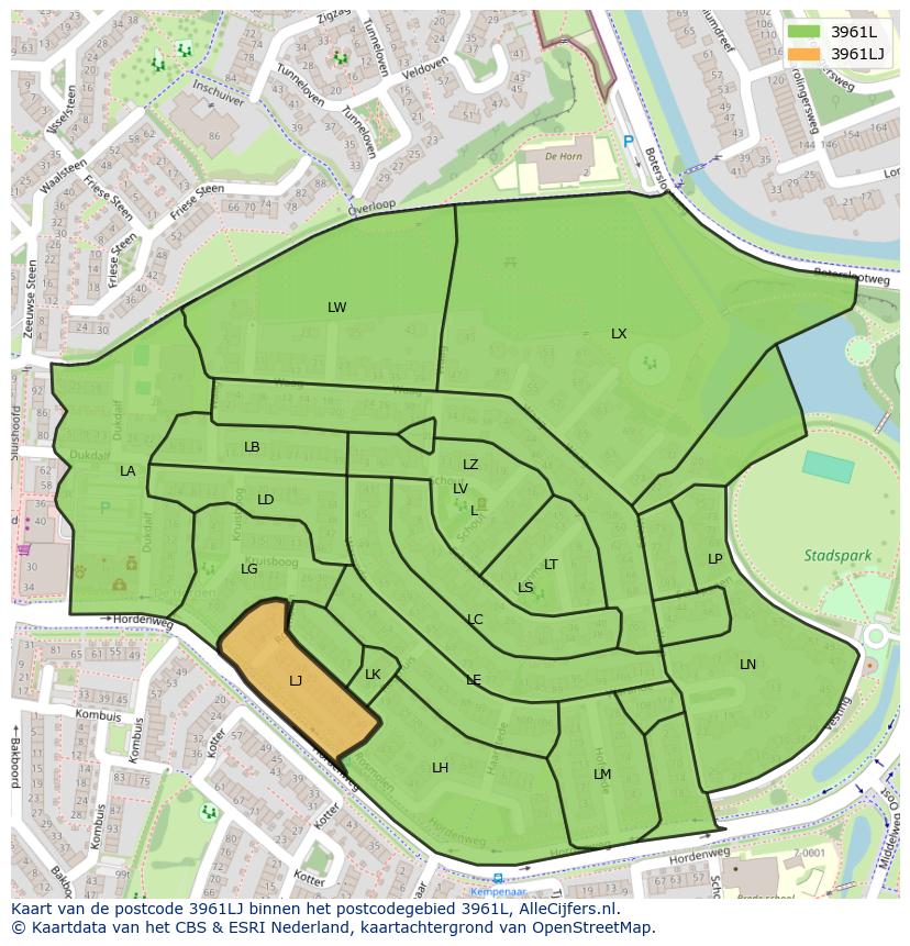 Afbeelding van het postcodegebied 3961 LJ op de kaart.