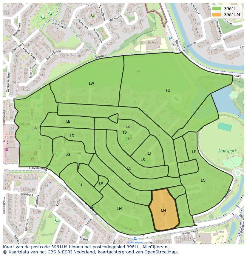Afbeelding van het postcodegebied 3961 LM op de kaart.