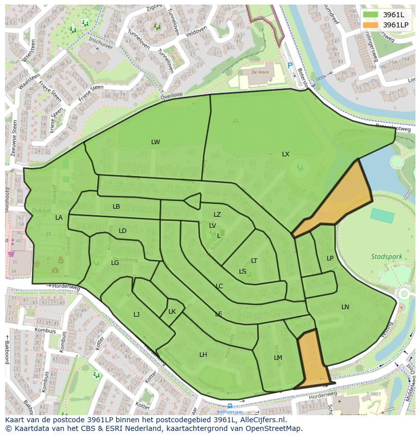 Afbeelding van het postcodegebied 3961 LP op de kaart.