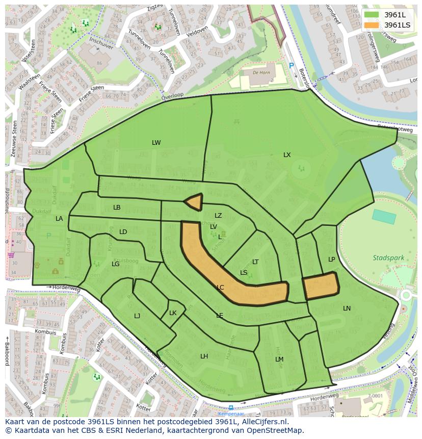 Afbeelding van het postcodegebied 3961 LS op de kaart.