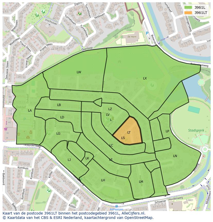 Afbeelding van het postcodegebied 3961 LT op de kaart.