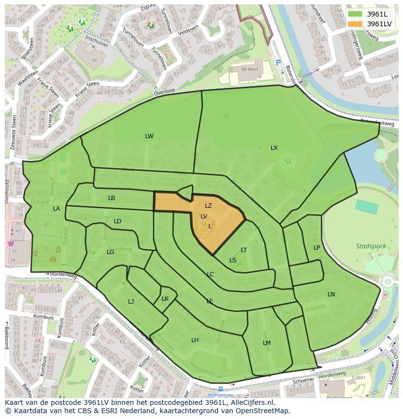 Afbeelding van het postcodegebied 3961 LV op de kaart.