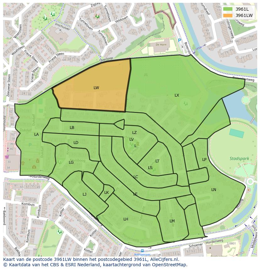 Afbeelding van het postcodegebied 3961 LW op de kaart.