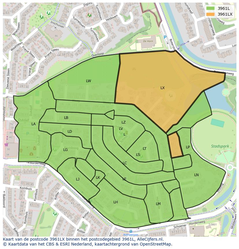 Afbeelding van het postcodegebied 3961 LX op de kaart.