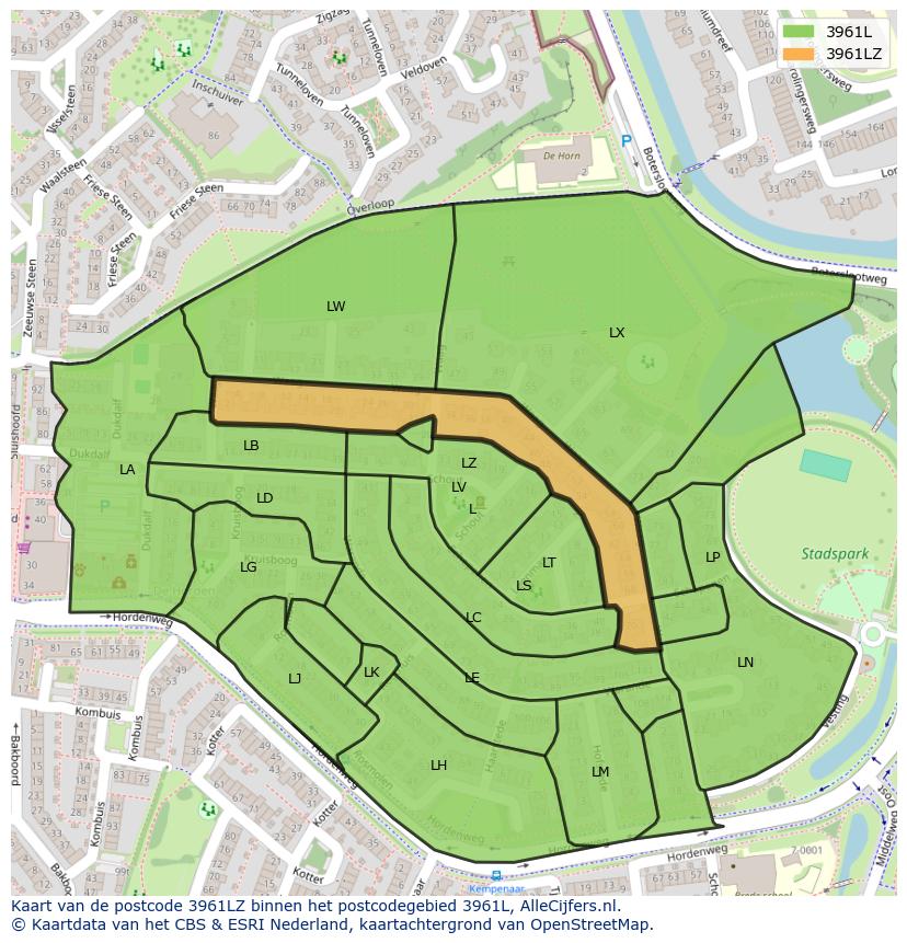 Afbeelding van het postcodegebied 3961 LZ op de kaart.