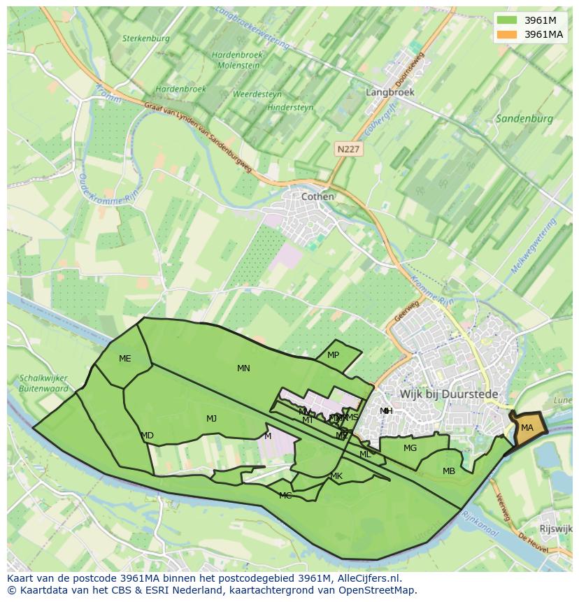 Afbeelding van het postcodegebied 3961 MA op de kaart.