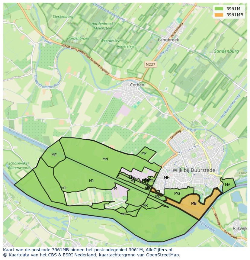 Afbeelding van het postcodegebied 3961 MB op de kaart.
