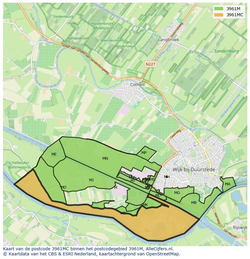 Afbeelding van het postcodegebied 3961 MC op de kaart.