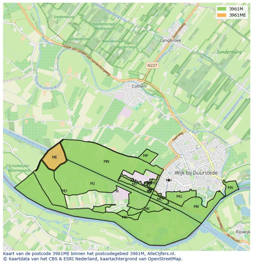 Afbeelding van het postcodegebied 3961 ME op de kaart.