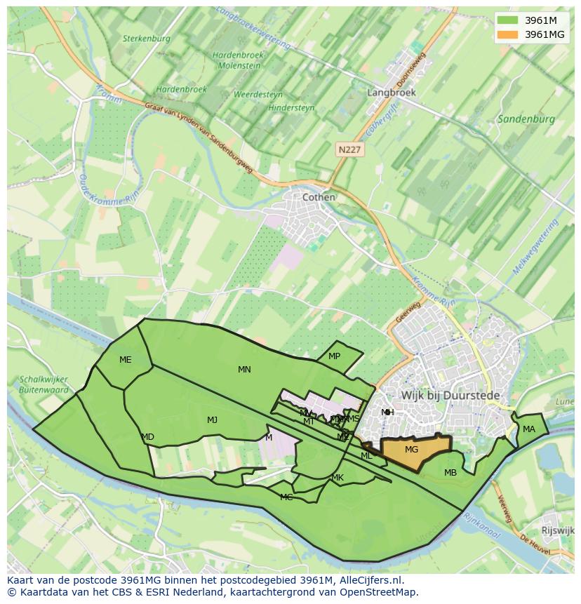 Afbeelding van het postcodegebied 3961 MG op de kaart.