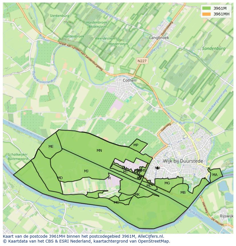 Afbeelding van het postcodegebied 3961 MH op de kaart.