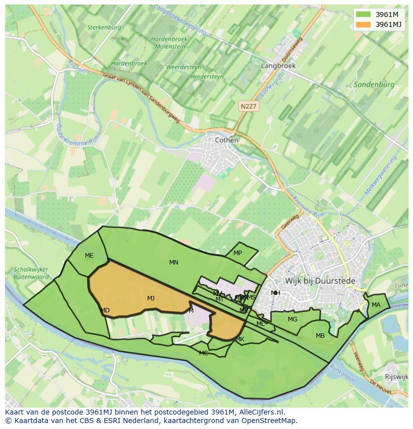 Afbeelding van het postcodegebied 3961 MJ op de kaart.