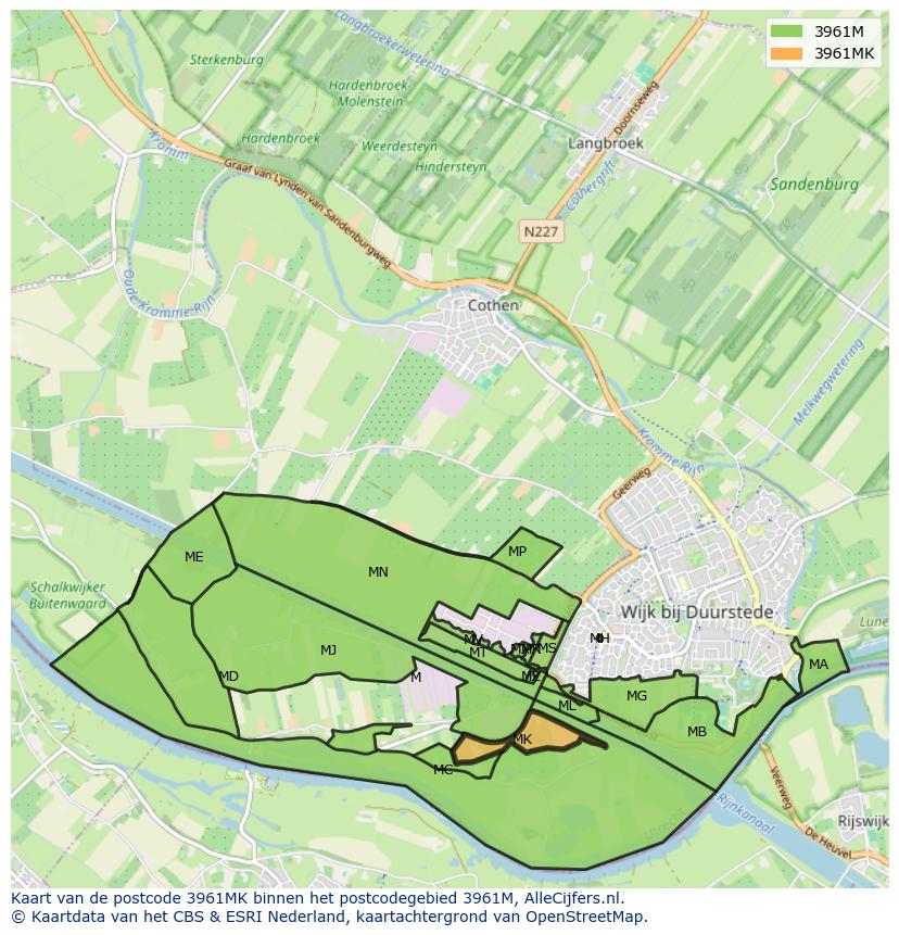 Afbeelding van het postcodegebied 3961 MK op de kaart.