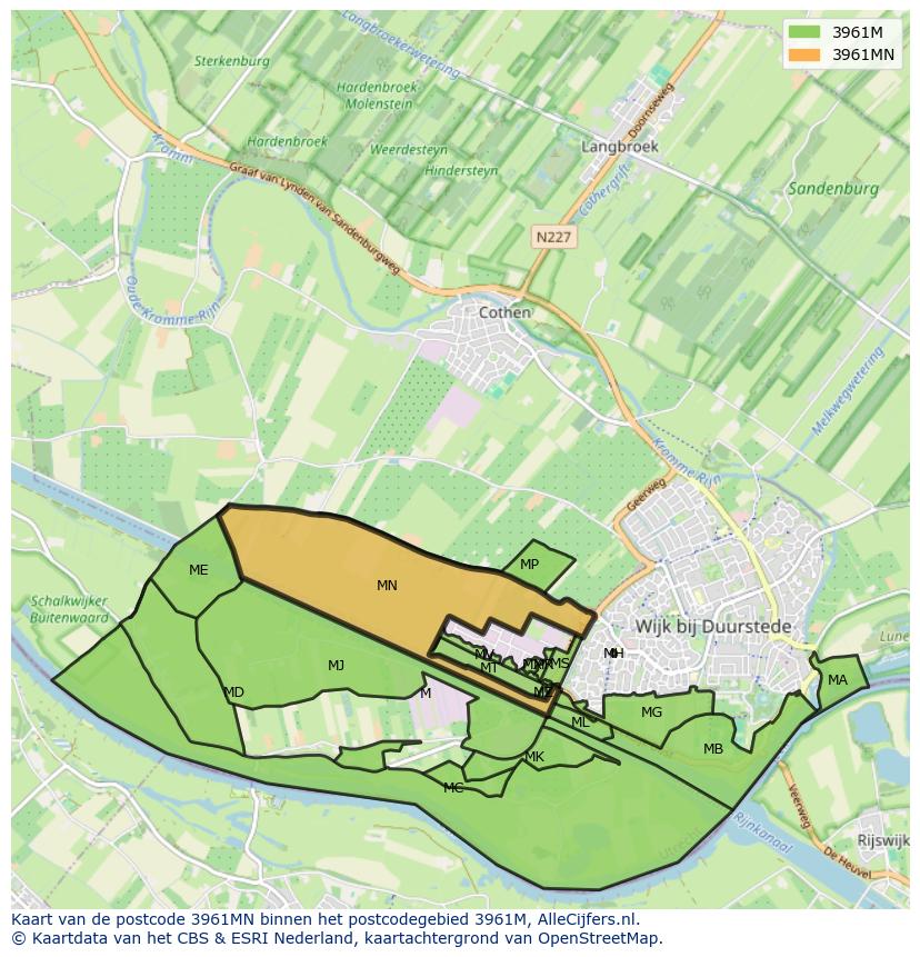 Afbeelding van het postcodegebied 3961 MN op de kaart.