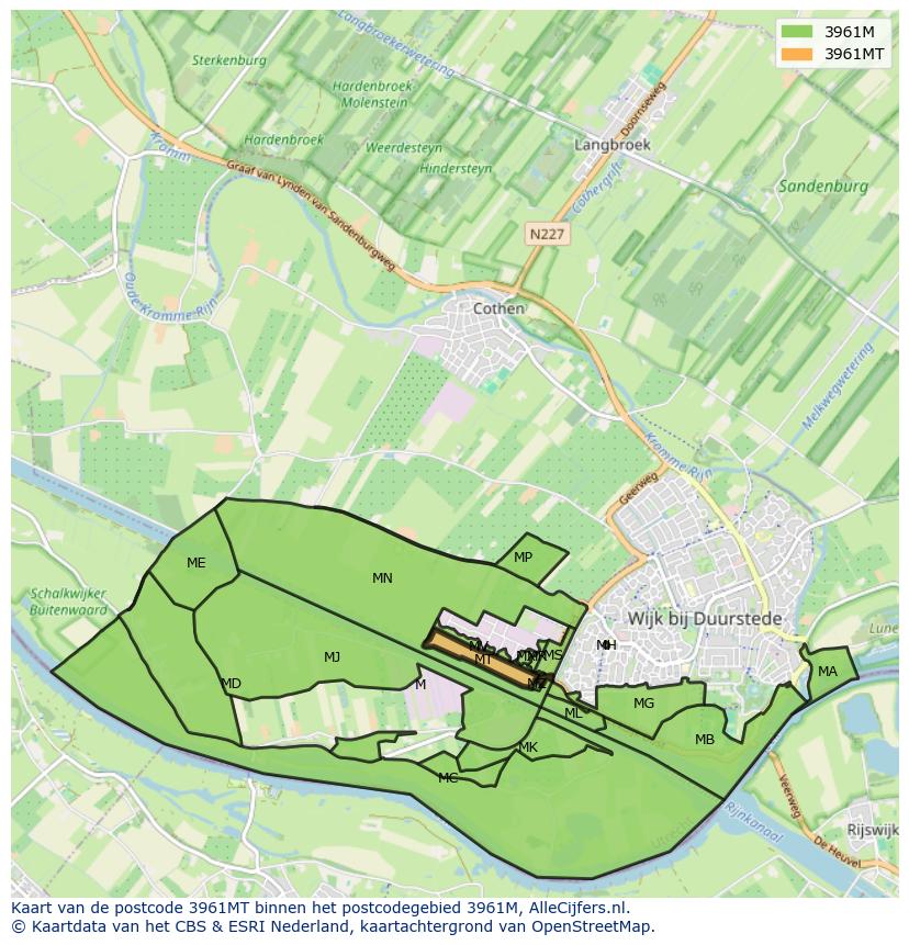 Afbeelding van het postcodegebied 3961 MT op de kaart.