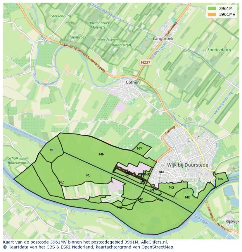 Afbeelding van het postcodegebied 3961 MV op de kaart.