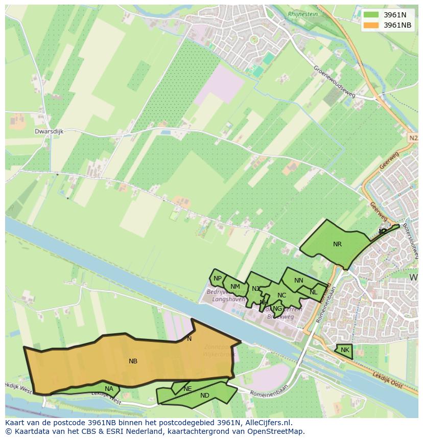 Afbeelding van het postcodegebied 3961 NB op de kaart.