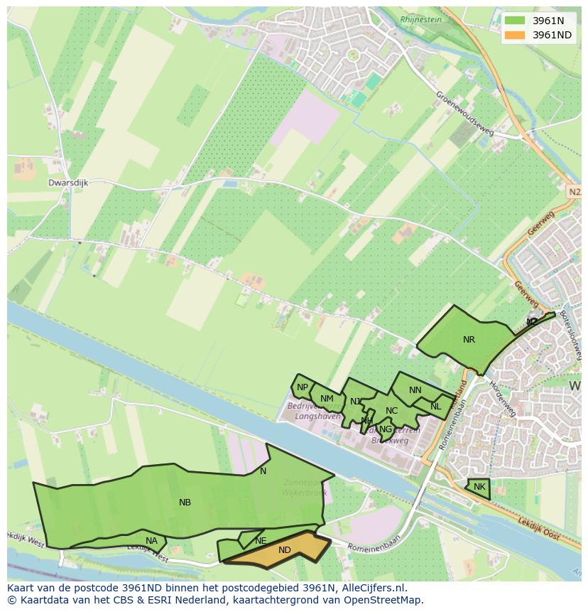 Afbeelding van het postcodegebied 3961 ND op de kaart.