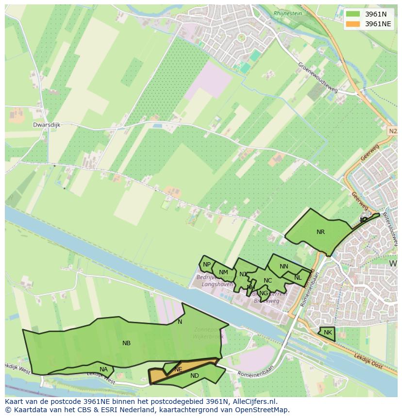 Afbeelding van het postcodegebied 3961 NE op de kaart.