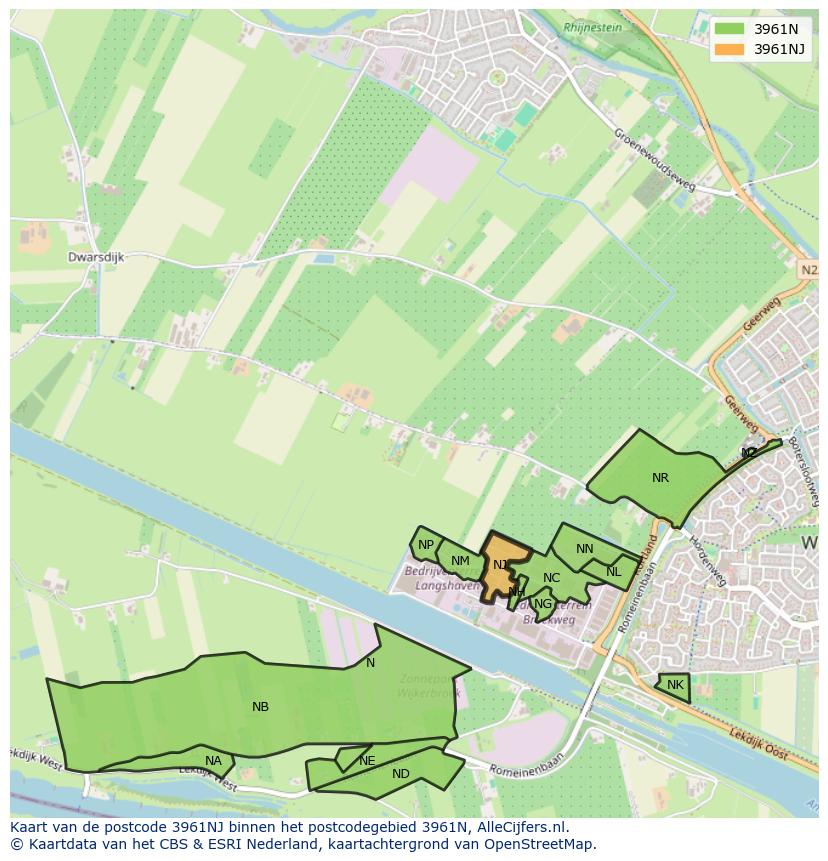 Afbeelding van het postcodegebied 3961 NJ op de kaart.