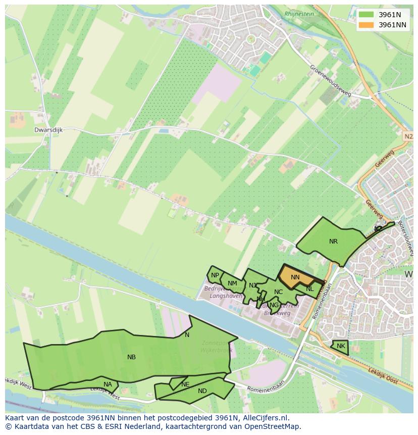 Afbeelding van het postcodegebied 3961 NN op de kaart.