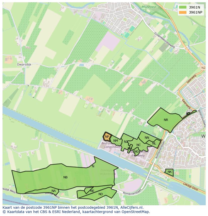 Afbeelding van het postcodegebied 3961 NP op de kaart.