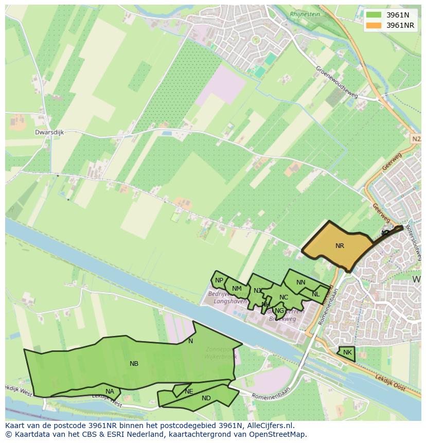 Afbeelding van het postcodegebied 3961 NR op de kaart.