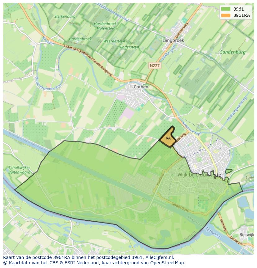Afbeelding van het postcodegebied 3961 RA op de kaart.
