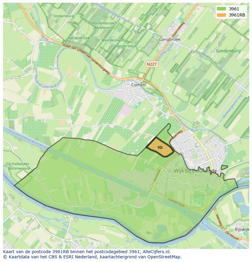 Afbeelding van het postcodegebied 3961 RB op de kaart.