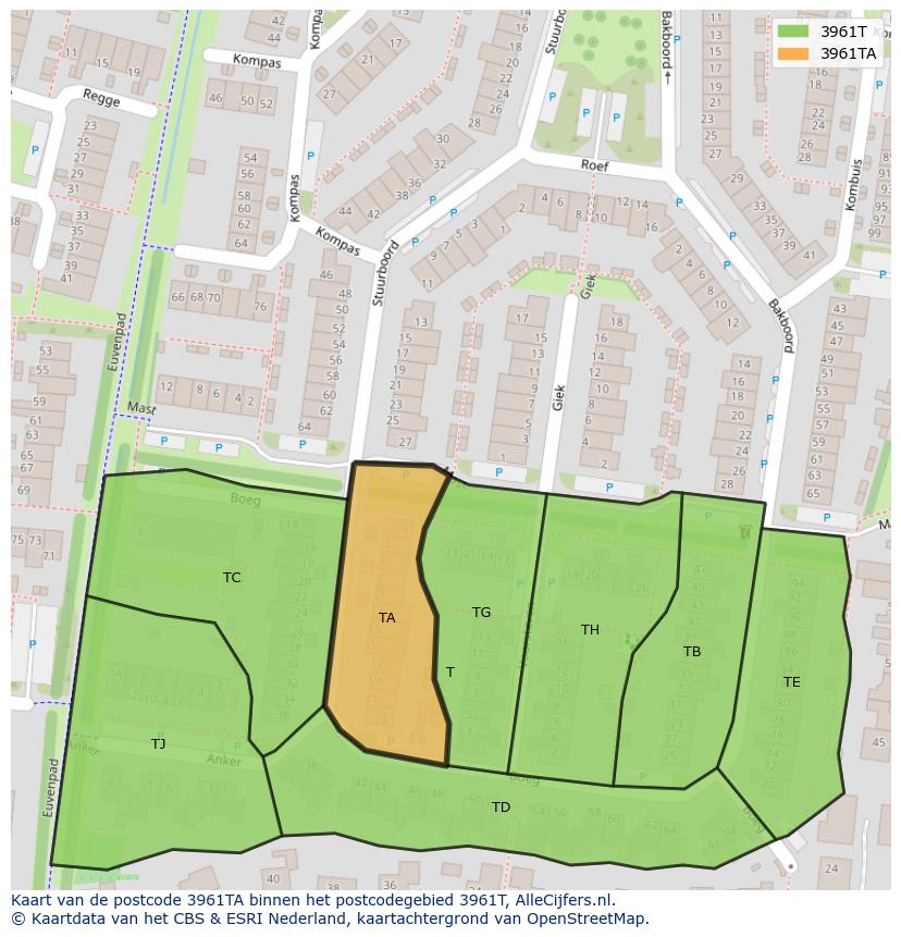 Afbeelding van het postcodegebied 3961 TA op de kaart.