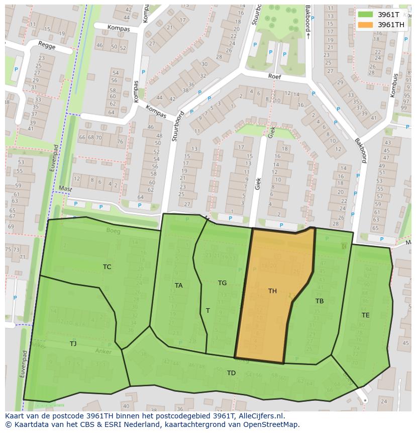 Afbeelding van het postcodegebied 3961 TH op de kaart.