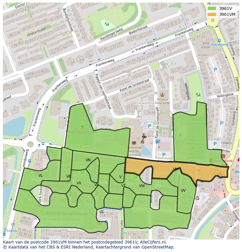 Afbeelding van het postcodegebied 3961 VM op de kaart.