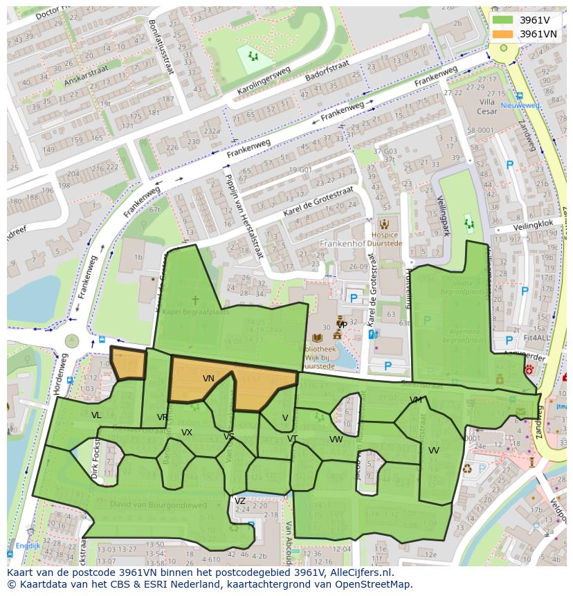Afbeelding van het postcodegebied 3961 VN op de kaart.